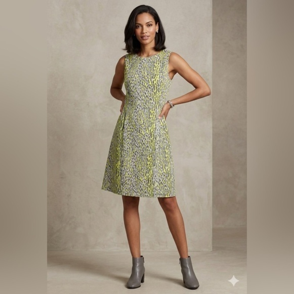 NWT Gap Women’s 6 Tall Pamela Gray Animal Print Sleeveless Sheath Dress 6T Work